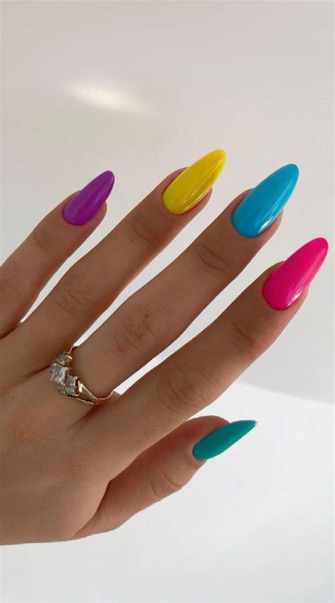 45 Cute Summer Nails 2021 Bold Color Almond Shaped Nails