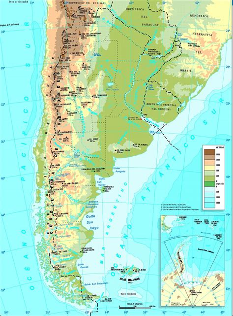Detallado Mapa Fisico De Argentina Argentina América Del Sur
