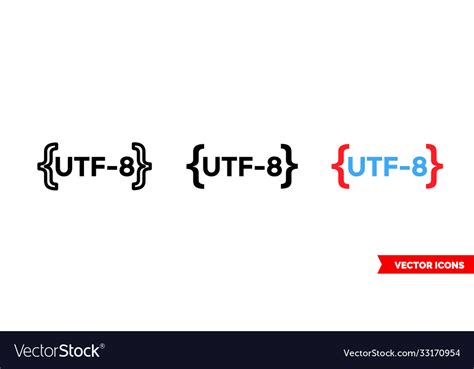 Utf 8 Icon 3 Types Color Black And White Vector Image