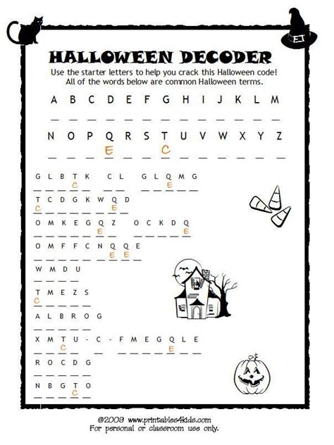 Halloween Code Breaker Cryptoquiz Brain Teaser Printables For Kids