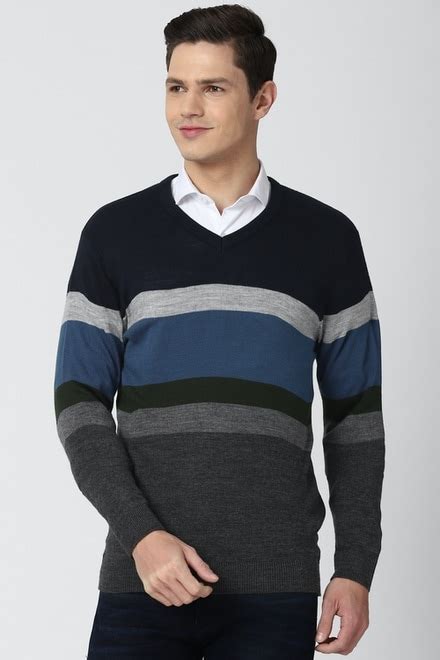 Buy Men Multi Stripe V Neck Sweater Online 739262 Peter England