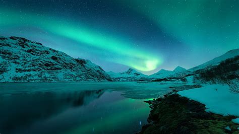 真夜中、 星、 夜空、 夜景、 夜、 星空、 極光、 ノルウェー、 ロフォーテン諸島、 オーロラ、 星空、 風景、 空、 現象、 北極、 自然