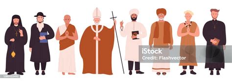 People Of Different Religions Infographic Set Cartoon Flat Holy