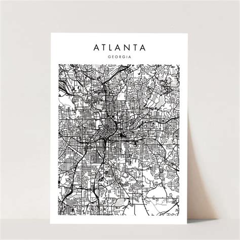 A Black And White Map Of Atlanta With The Words Atlanta In Large