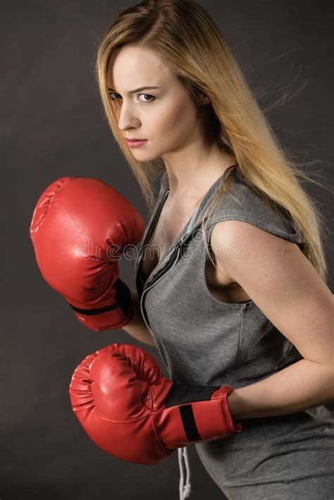 Beautiful Woman With Red Boxing Gloves Stock Image Image Of Exercise Dark 122543619