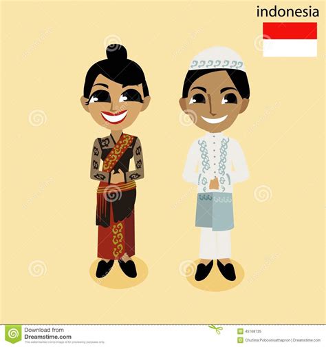 Indonesia landmarks, people in traditional clothing, frame stock vector. Cartoon ASEAN Indonesia Stock Vector - Image: 45168735