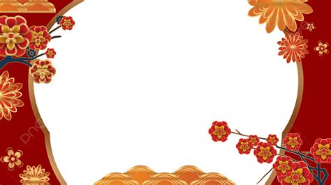 new year plum blossom chinese style red gold border new year floral chinese new year png
