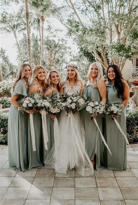 Long Lace Sage Green Bridesmaid Dresses Roses And Rings Weddings