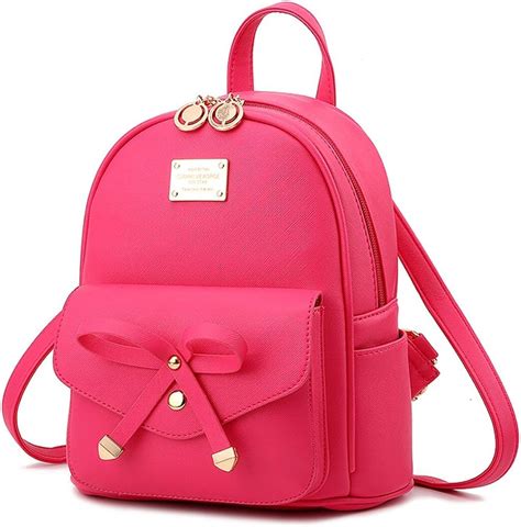 Girls Hot Pink Mini Backpack Purse Leather Cute Bowknot Fashion Small
