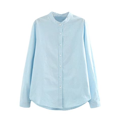 Fashion Women Solid Color Shirt Loose Collarless Long Sleeve Office