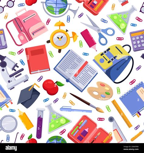 Back To School Vector Seamless Pattern Colorful Education Stationery