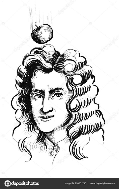 Isaac Newton Black And White Sir Isaac Newton Falling Apple Ink Black
