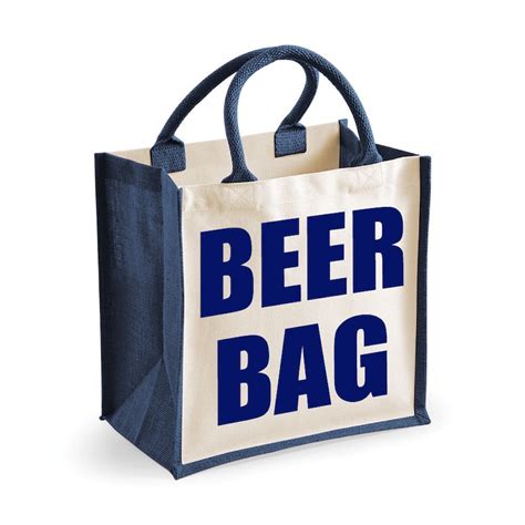 Beer Bag Shopping Bag Beer Medium Jute Bag Navy Blue Reusable Etsy