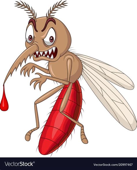 Cartoon Angry Mosquito Isolated On White Backgroun Cute Cartoon