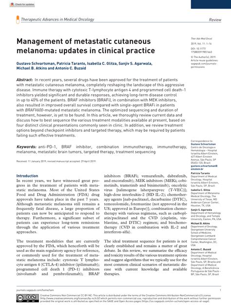 Pdf Management Of Metastatic Cutaneous Melanoma Updates In Clinical