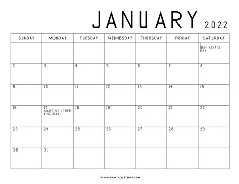 January 2022 Calendar Printable Pdf Us Holidays January 2023 2024 All