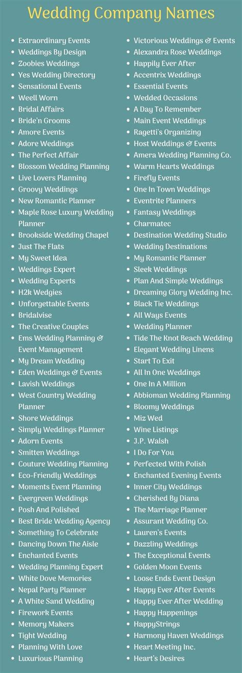 Wedding Company Names Ideas That Are So Cool Namesbee