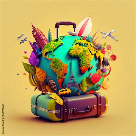 Time To Travel Around The World Ai Generated Stock Illustration
