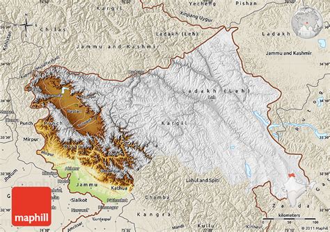Physical Map Of Jammu And Kashmir Shaded Relief Outside