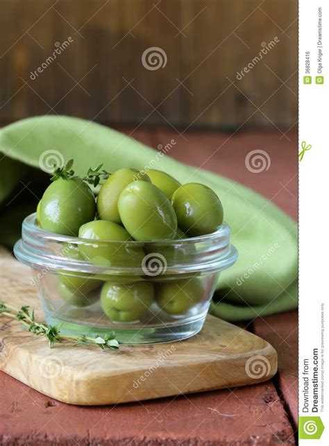 Green Marinated Olives In Bowl Stock Photo Image Of Appetizer Olives
