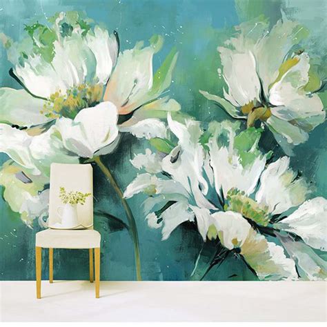 3d Abstract Hand Oil Painting Wallpaper Wall Mural Lotus Flowers Wall