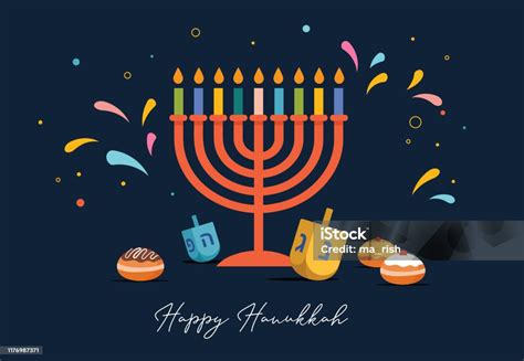 Happy Hanukkah Jewish Festival Of Lights Background For Greeting Card