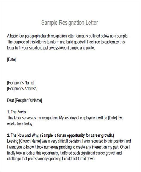 Resignation Letter From Church