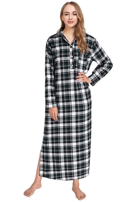women s plaid flannel nightgowns full length sleep shirts latuza