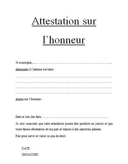 Attestation Sur L Honneur Word Modele De Lettre Type