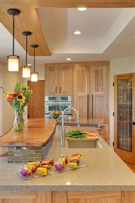 Birch wood kitchen cabinets vs. Contemporary Kitchen with Quartz Countertops and Red Birch ...
