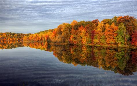 Autumn Lake Nature Scenery Trees Sky Water Reflection