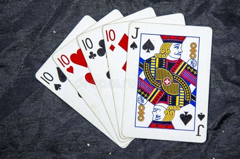 Five Playing Cards Four Of A Kind Tens And A Jack Stock Image Image