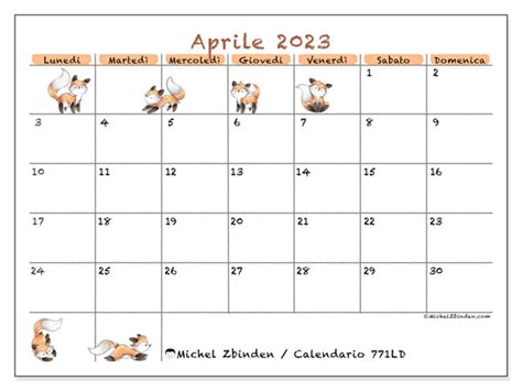 Calendario Aprile 2023 Da Stampare 44LD Michel Zbinden CH 39900 Hot