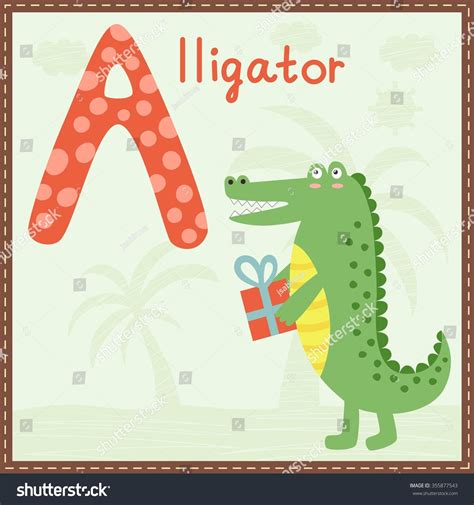 Cute Zoo Alphabet Letter Cartoon Alligator เวกเตอร์สต็อก ปลอดค่า