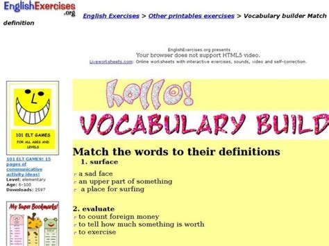 English Exercises Vocabulary Builder Interactive For 3rd 8th Grade