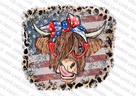 highland cow with 4th july bandana and glasses usa flag and etsy canada