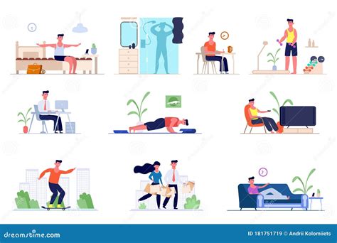 A Set Of Daily Routine Time Management Concept Stock Vector