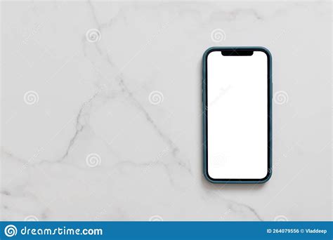Smartphone With Blank White Screen In Case On Marble Table Mobile