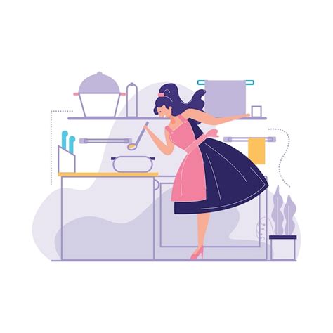 Premium Vector Women Cooking Kitchen Vector Illustration