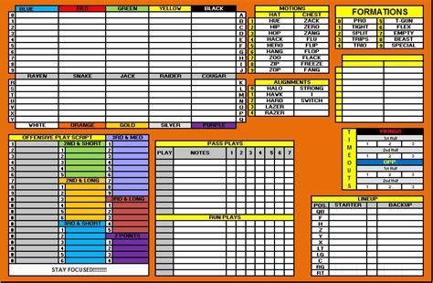 Football Play Call Sheet Template Excel Printable Kids Entertainment