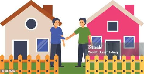 Peace Or Conflict Resolution Concept Neighbours Shaking Hand Vector Color Icon Design