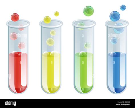 An Illustration Of Four Different Coloured Test Tubes With Bubbling