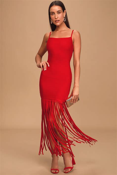 sexy red dress fringe dress bandage dress bodycon dress lulus