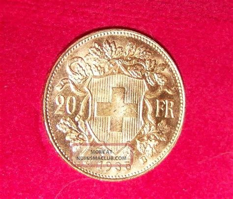 1935 Lb Swiss Helvetia 20 Francs Gold Coin