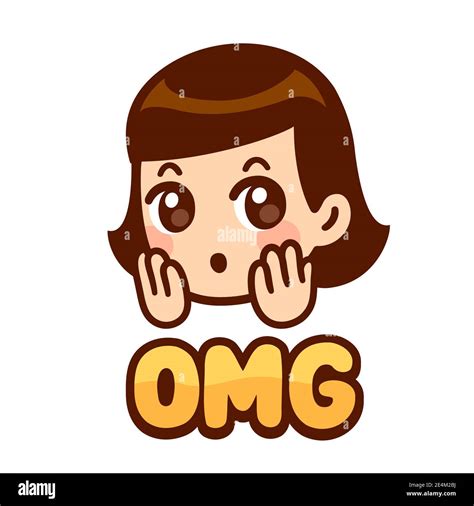 Surprised Girl Face With Text Omg Cute Cartoon Anime Character With Shocked Expression