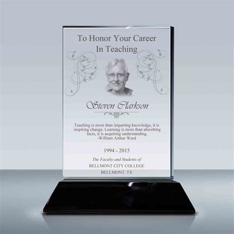 Teacher Retirement Award Rectangular Crystal Plaque 018 Goodcount