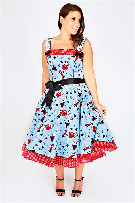 Hell Bunny Blue Pin Up 50s Style Dress Plus Size 2xl 3xl 4xl