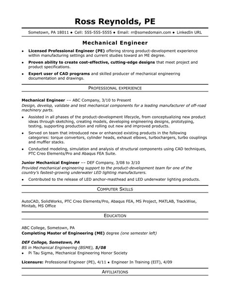 resume sample professional engineer engineering resume sample