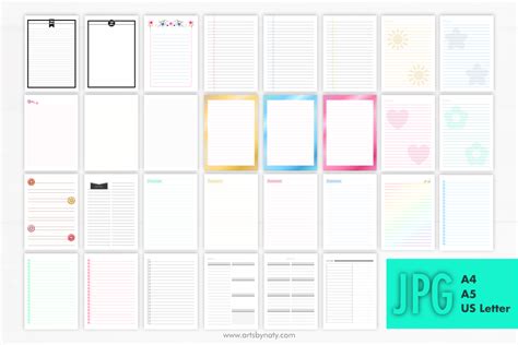 30 Cute Printable Notebook Paper Pages By Artsbynaty Thehungryjpeg