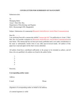 Begin your cover letter with a paragraph that states the name of the manuscript and the names of the authors. suggested cover letter for author journal submission